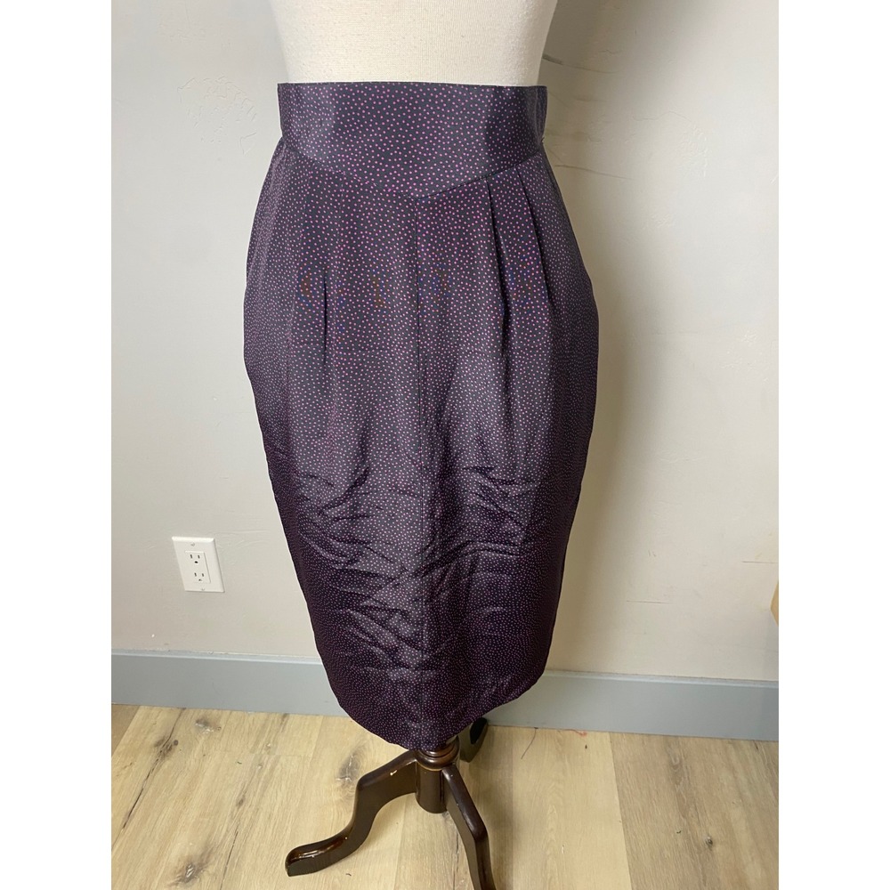 Vintage 70s Creme de la Creme Purple Pink Polka Dot High Waist Pencil Midi Skirt